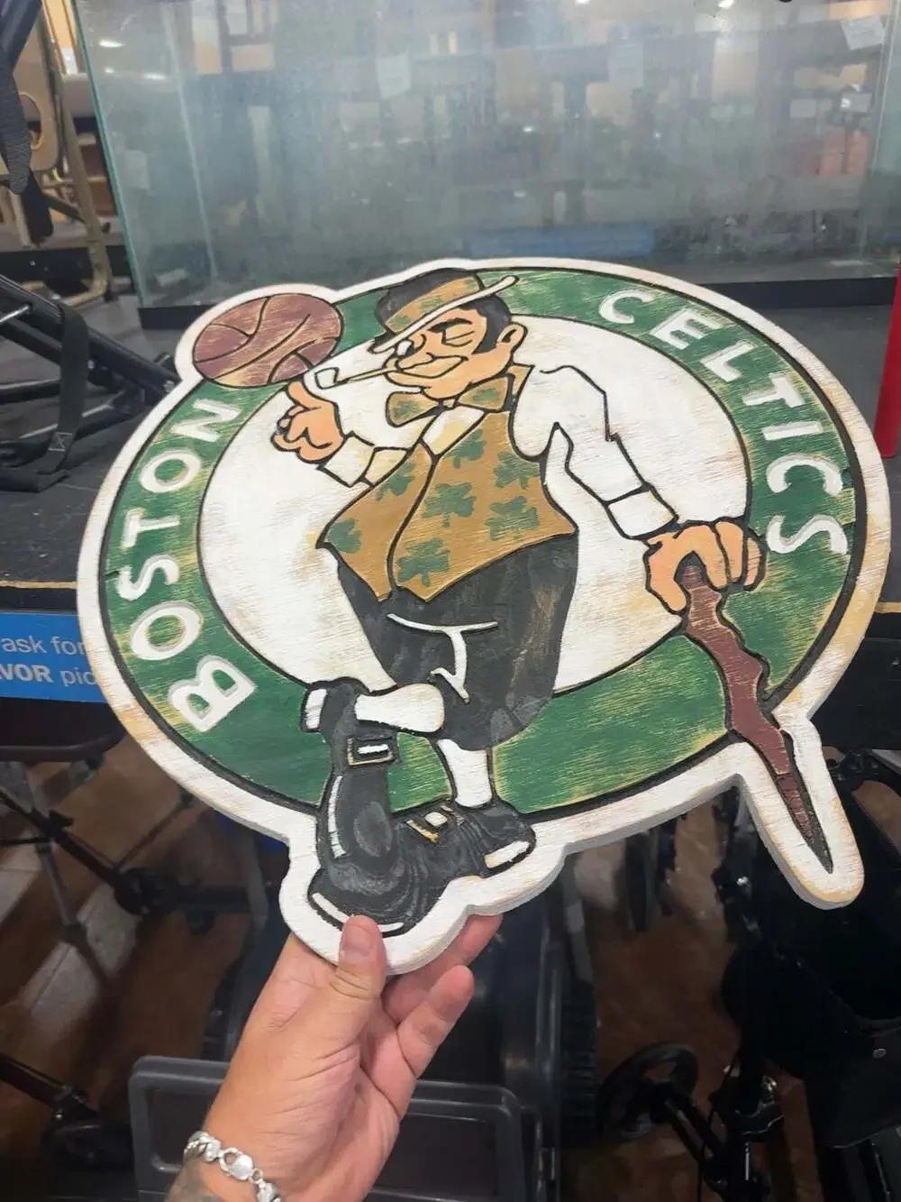Handmade Distressed Boston Celtics Logo Wood Wall Art Sign 21x22